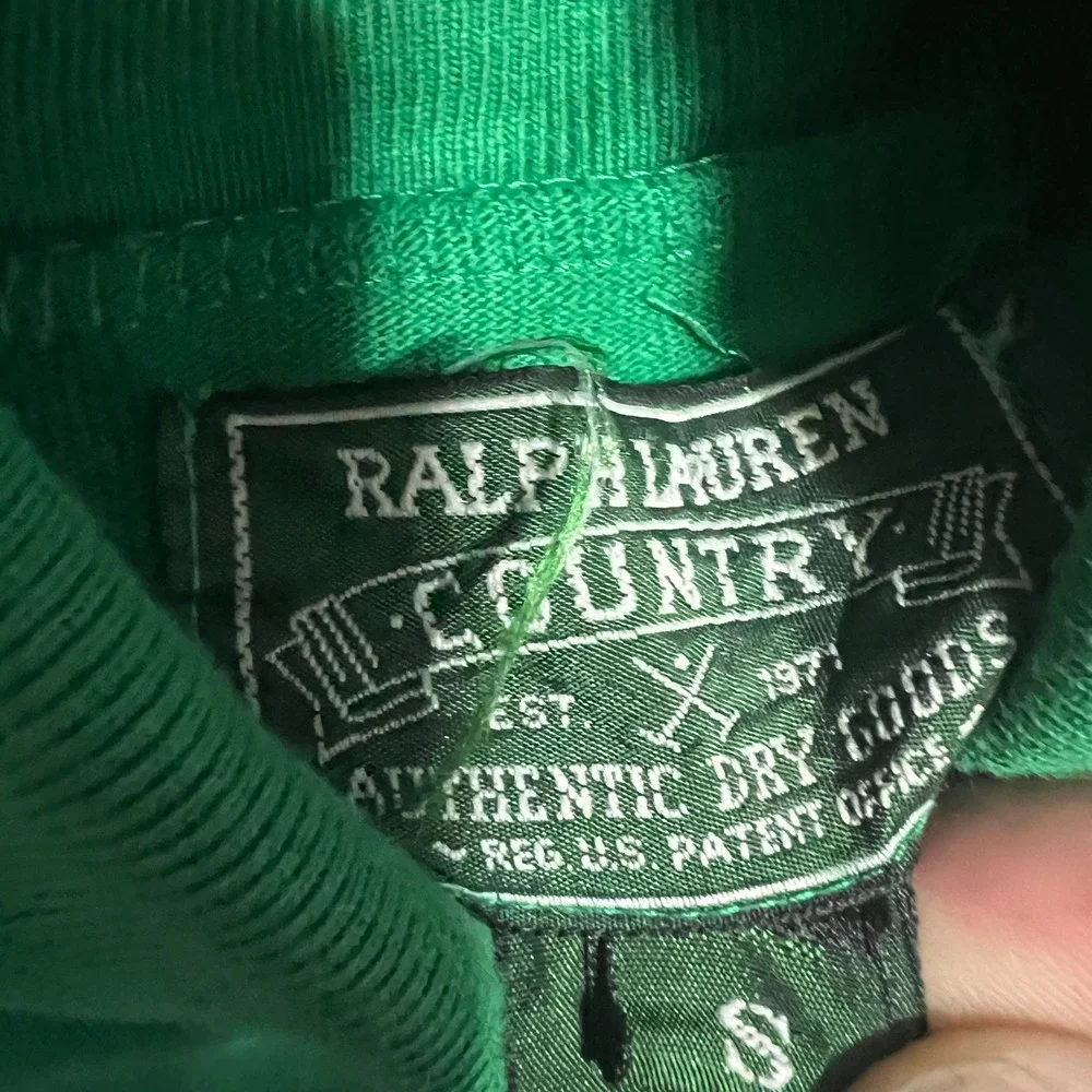 Ralph Lauren Country Mens Green Cotton Turtleneck Pocket Sweater Size S Vintage